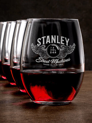 Street Machines : Stemless Wine Glasses - Engraved