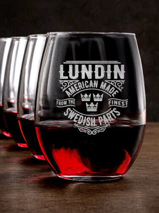 Swedish Parts : Stemless Wine Glasses - Engraved