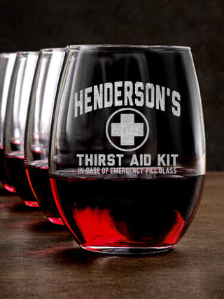 Thirst Aid Kit : Stemless Wine Glasses - Engraved