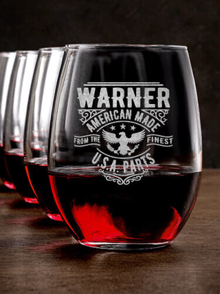 U.S.A. Parts : Stemless Wine Glasses - Engraved