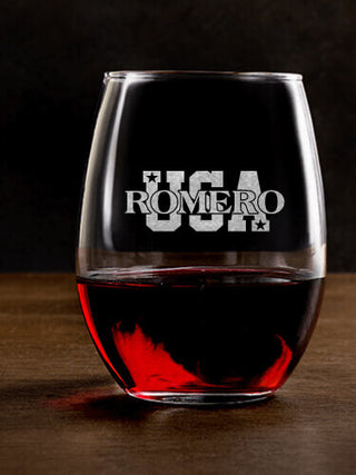 USA : Stemless Wine Glasses - Engraved
