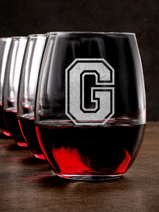 Varsity Letter : Stemless Wine Glasses - Engraved