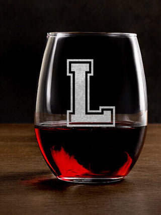 Varsity Letter : Stemless Wine Glasses - Engraved