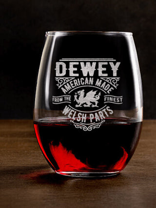 Welsh Parts : Stemless Wine Glasses - Engraved