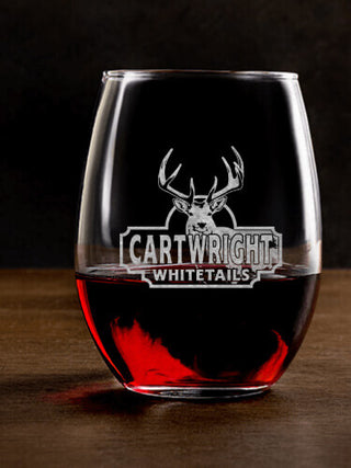 Whitetails : Stemless Wine Glasses - Engraved