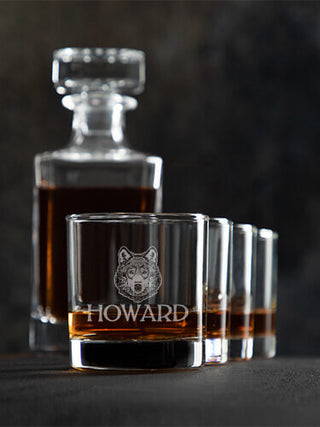 Wolf : Decanter Rocks Glass Gift Sets - Engraved