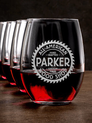 Wood Shop : Stemless Wine Glasses - Engraved