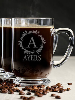 Wreath Monogram : Coffee Mugs - Engraved