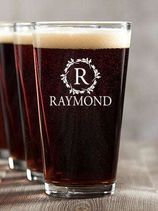 Wreath Monogram : Pint Glasses - Color Printed