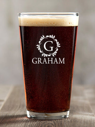 Wreath Monogram : Pint Glasses - Color Printed