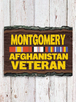 Afghanistan Veteran : Faux Sliced Log Plaque