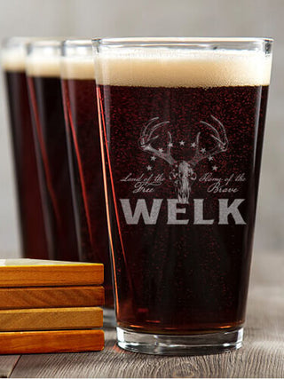 American Hunter : 4 Pint Glasses - Engraved 4 Coasters Gift Set