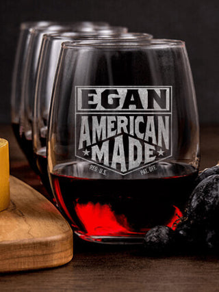 American Made : Cheese Board Wine Glass Gift Sets - Engraved