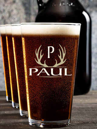 Antler Monogram : Growler Pint Glass Gift Sets - Color Printed