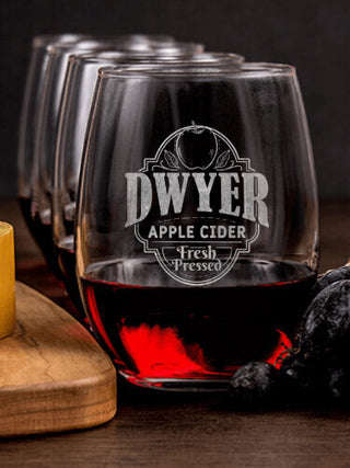 Apple Cider : Cheese Board Wine Glass Gift Sets - Engraved