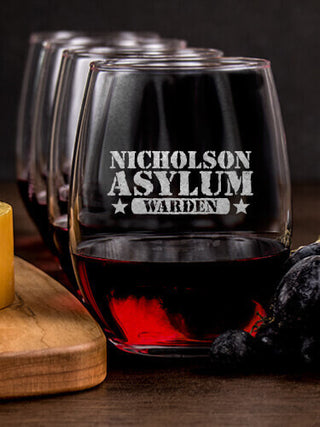 Asylum Warden : Cheese Board Wine Glass Gift Sets - Engraved