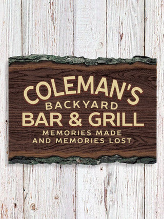 Backyard Bar and Grill : Faux Sliced Log Plaque