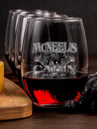 Bear Cabin : Cheese Board Wine Glass Gift Sets - Engraved