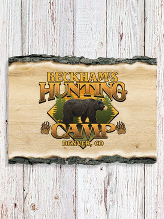 Bear Hunting Camp : Faux Sliced Log Plaque