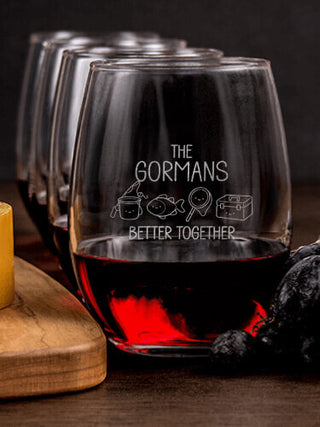 Better Together Fishing : Cheese Board Wine Glass Gift Sets - Engraved