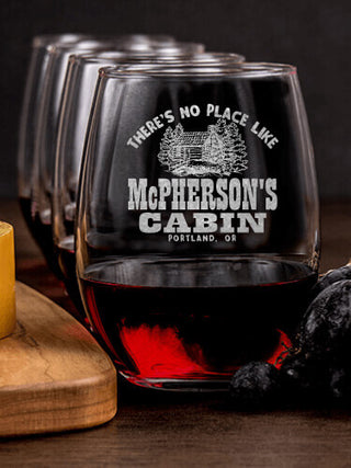 Cabin : Cheese Board Wine Glass Gift Sets - Engraved