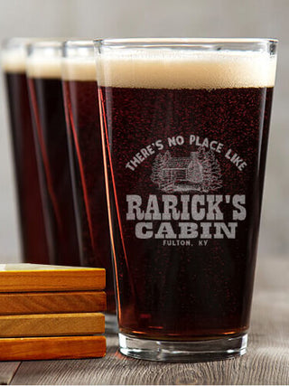 Cabin : 4 Pint Glasses - Engraved 4 Coasters Gift Set