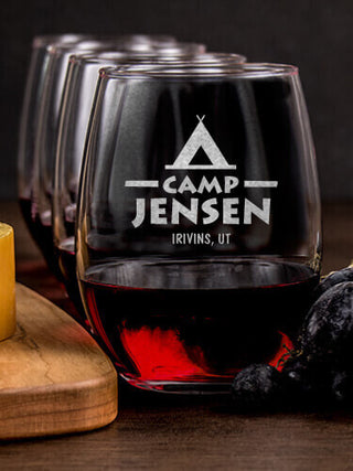 Camp : Cheese Board Wine Glass Gift Sets - Engraved