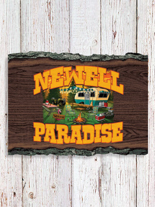 Camper's Paradise : Faux Sliced Log Plaque