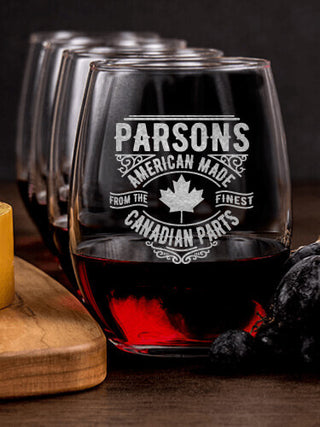 Canadian Parts : Cheese Board Wine Glass Gift Sets - Engraved