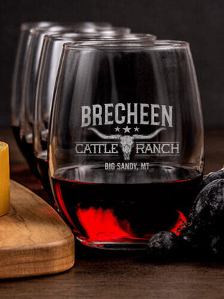Cattle Ranch : Cheese Board Wine Glass Gift Sets - Engraved