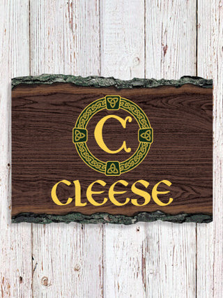 Celtic Wreath Monogram : Faux Sliced Log Plaque