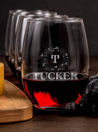Christmas Monogram : Cheese Board Wine Glass Gift Sets - Engraved