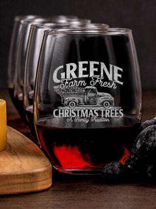 Christmas Tree Farm : Cheese Board Wine Glass Gift Sets - Engraved