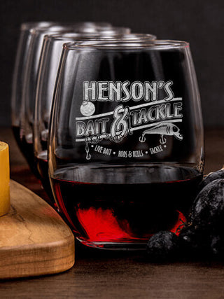 Classic Bait and Tackle : Cheese Board Wine Glass Gift Sets - Engraved