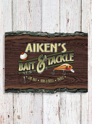 Classic Bait and Tackle : Faux Sliced Log Plaque