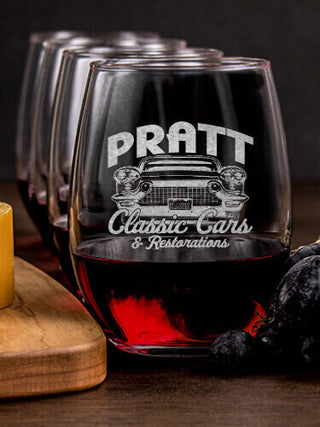 Classic Cars BP : Cheese Board Wine Glass Gift Sets - Engraved