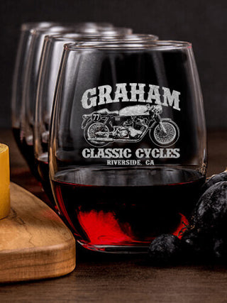 Classic Cycles : Cheese Board Wine Glass Gift Sets - Engraved