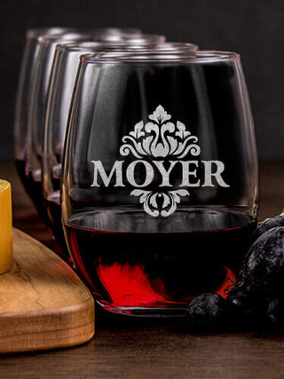 Classic Filigree : Cheese Board Wine Glass Gift Sets - Engraved