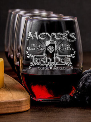 Classic Irish Pub : Cheese Board Wine Glass Gift Sets - Engraved