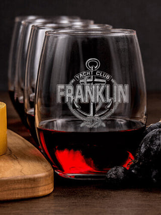Classic Yacht Club : Cheese Board Wine Glass Gift Sets - Engraved