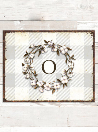 Cotton Wreath Monogram : Tin Signs