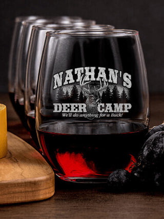 Deer Camp : Cheese Board Wine Glass Gift Sets - Engraved