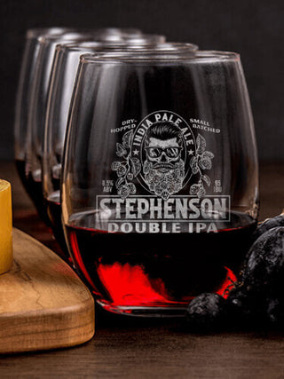 Double IPA : Cheese Board Wine Glass Gift Sets - Engraved