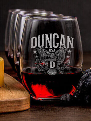 Eagle Monogram : Cheese Board Wine Glass Gift Sets - Engraved