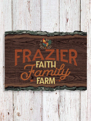 Faith Family Farm : Faux Sliced Log Plaque