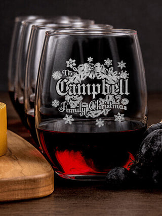 Family Christmas : Cheese Board Wine Glass Gift Sets - Engraved