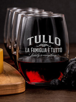 Family Is Everything : Cheese Board Wine Glass Gift Sets - Engraved
