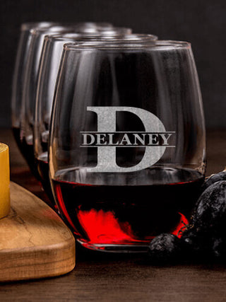 Family Monogram : Cheese Board Wine Glass Gift Sets - Engraved