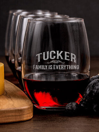 Family : Cheese Board Wine Glass Gift Sets - Engraved