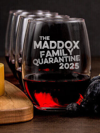 Family Quarantine : Cheese Board Wine Glass Gift Sets - Engraved